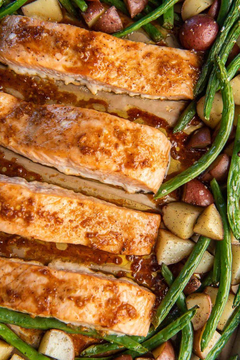 Honey Garlic Salmon with Roasted Veg