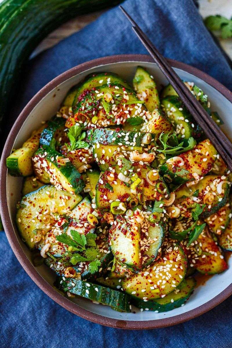 Korean Kimchi and Cucumber Salad