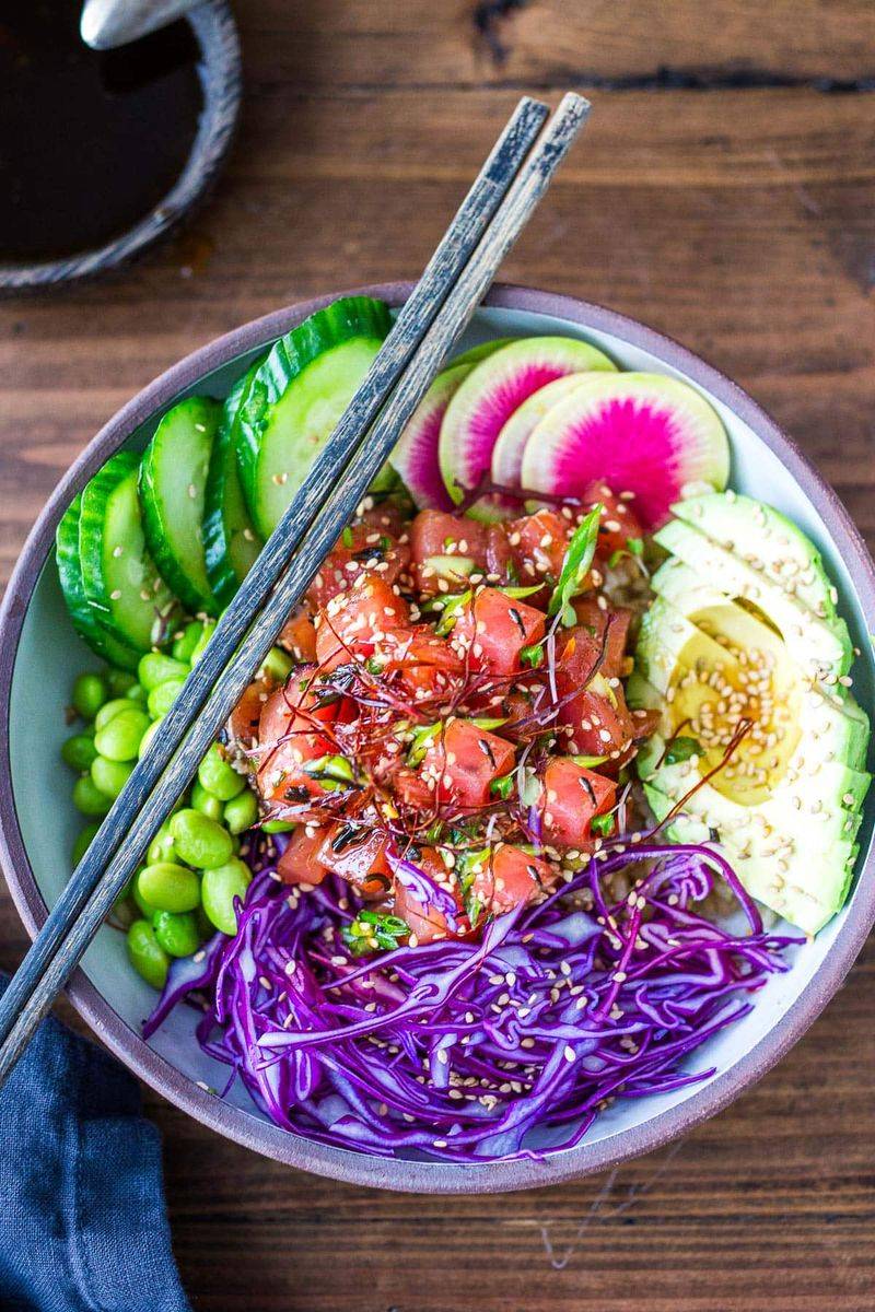Poke Bowl with Edamame and Pickled Ginger