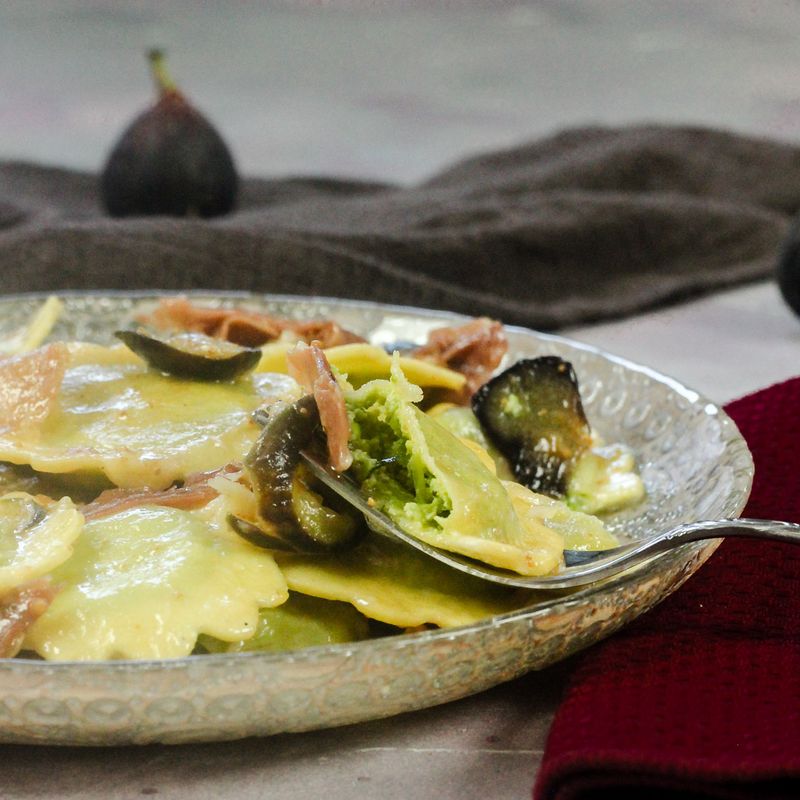 Prosciutto and Fig Ravioli with Gorgonzola Cream