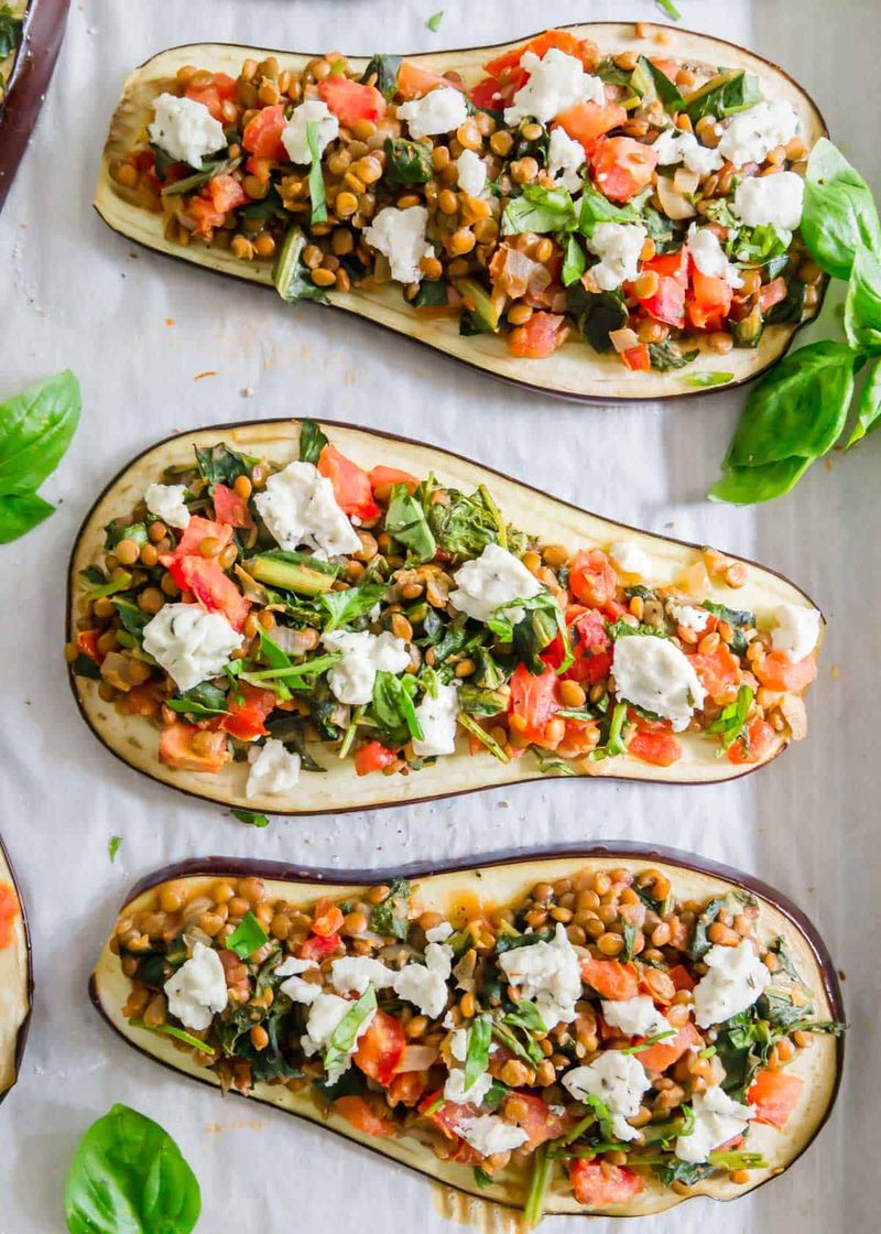Lentil and Vegetable Stuffed Aubergine