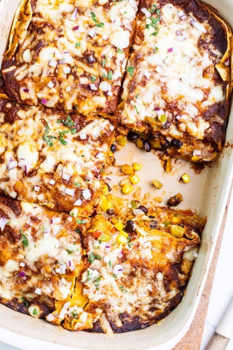 Enchilada Casserole with Black Beans and Corn