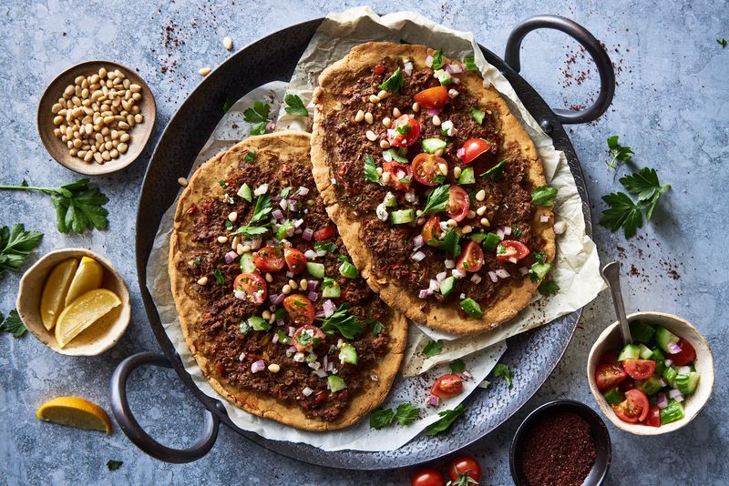 Lahmacun (Turkish Flatbread with Meat Topping)