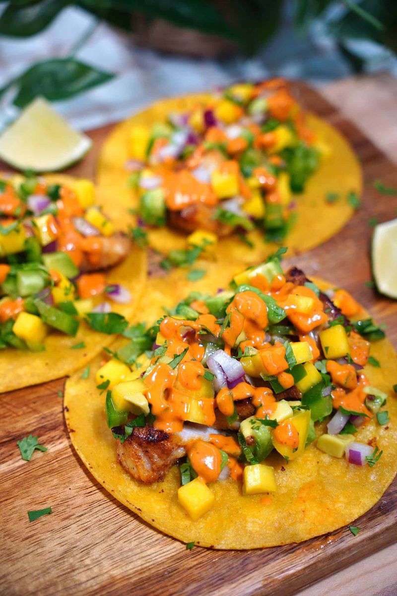 Sardine Tostadas with Mango Salsa and Chipotle Crema