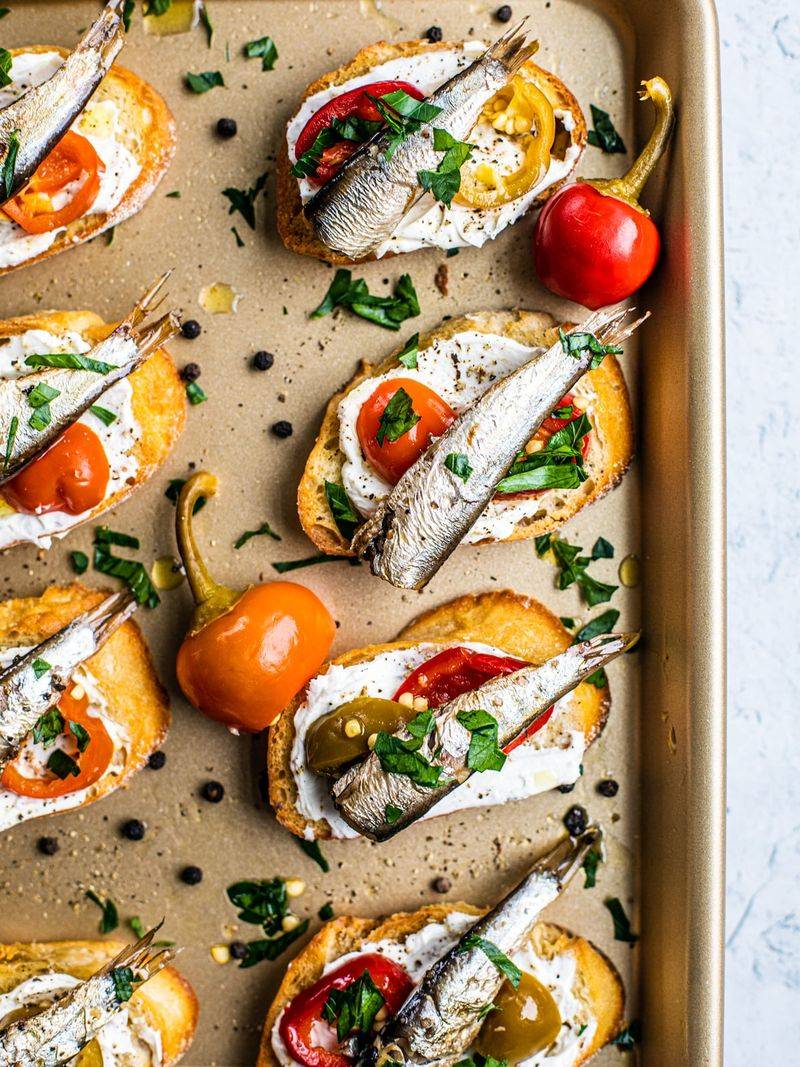 Sardine Crostini with Whipped Butter and Cornichons