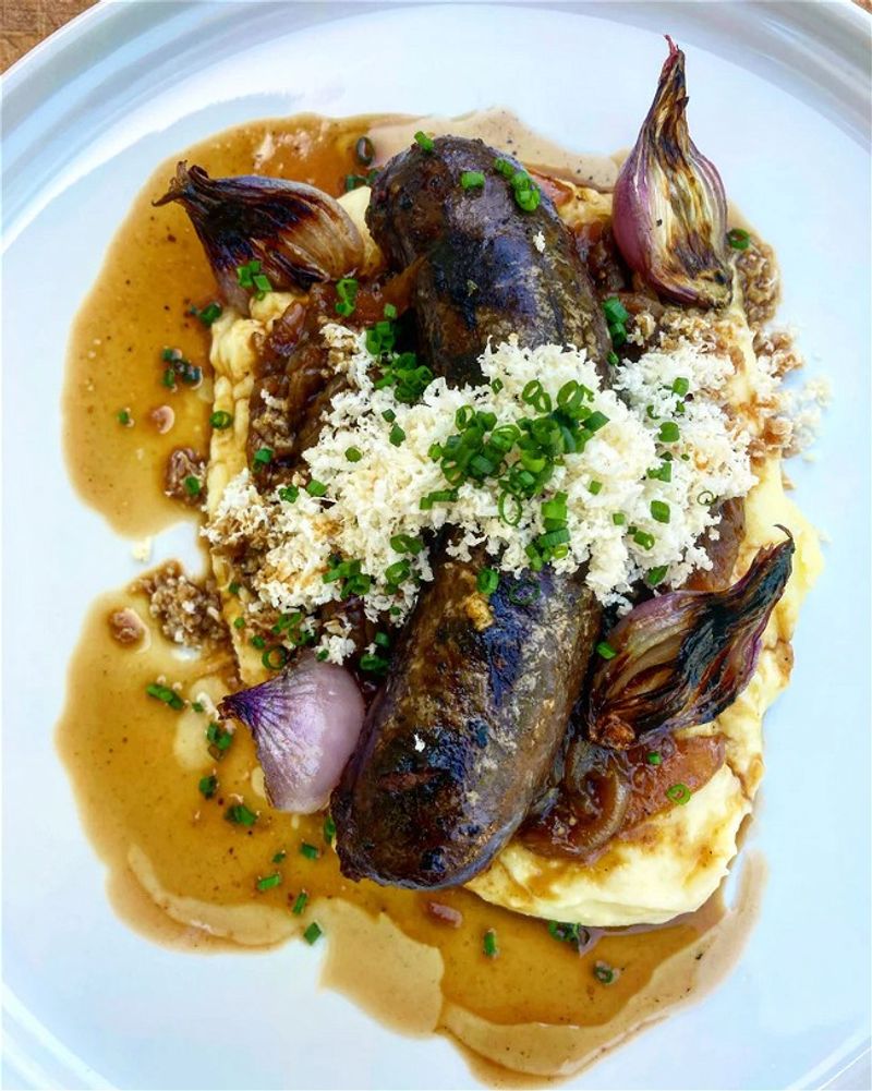 Beer-Braised Sausages with Horseradish Mash