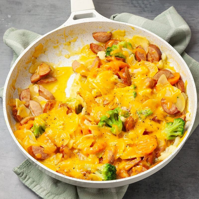 Smoked Sausage and Cheddar Mash Skillet