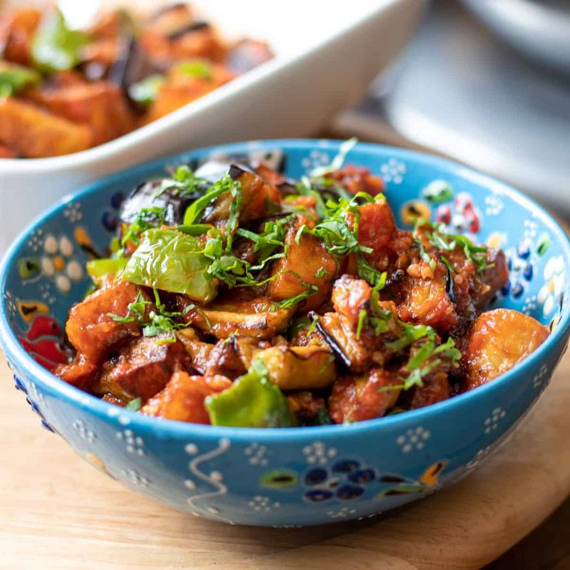 Saksuka (Turkish Fried Eggplant with Tomato Sauce)