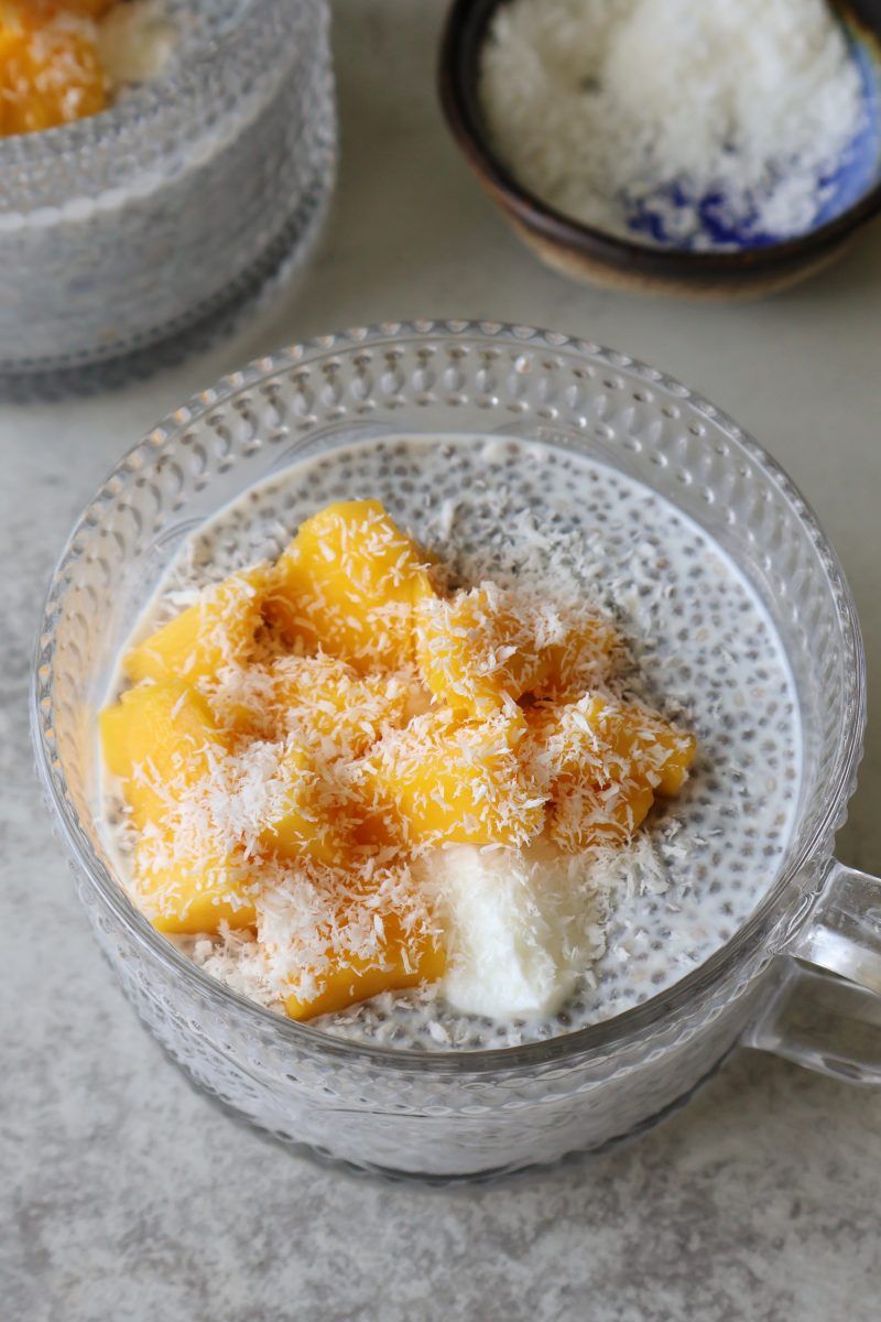 Chia Seed Pudding with Mango and Coconut Flakes