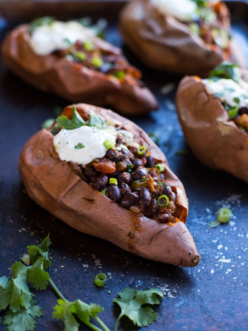 Baked Sweet Potato with Black Beans