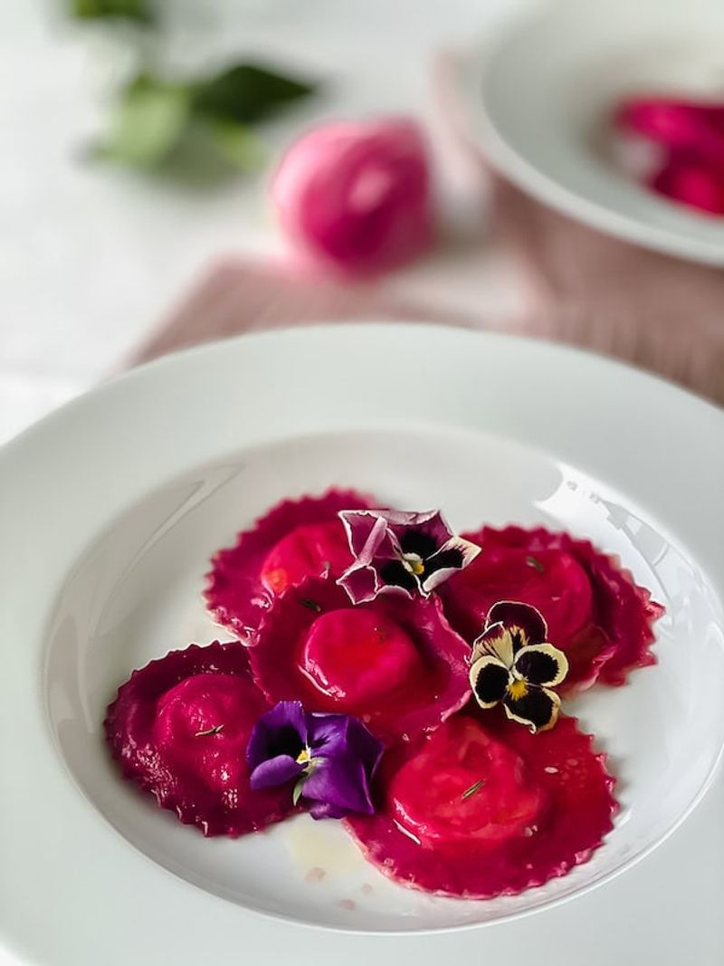 Beet and Goat Cheese Ravioli with Walnut Pesto
