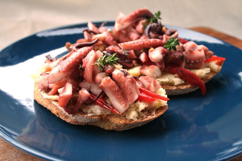 Octopus in Olive Oil on Grilled Bread