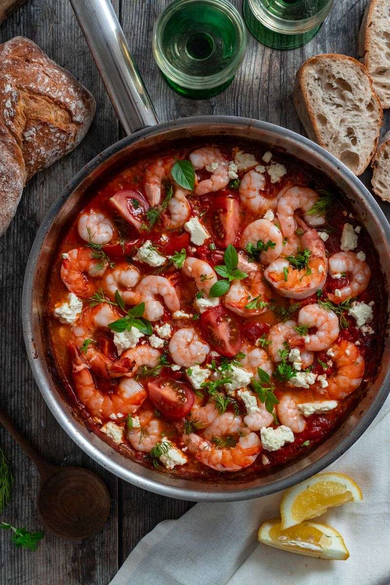 Lemon Garlic Shrimp (Garides Saganaki)