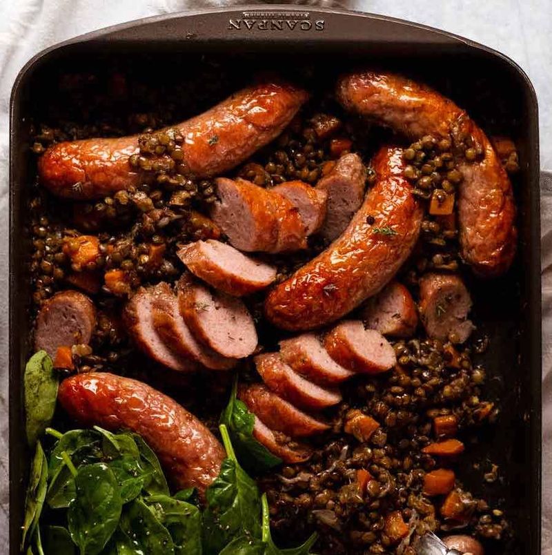 Lentil and Sausage One-Pan Bake