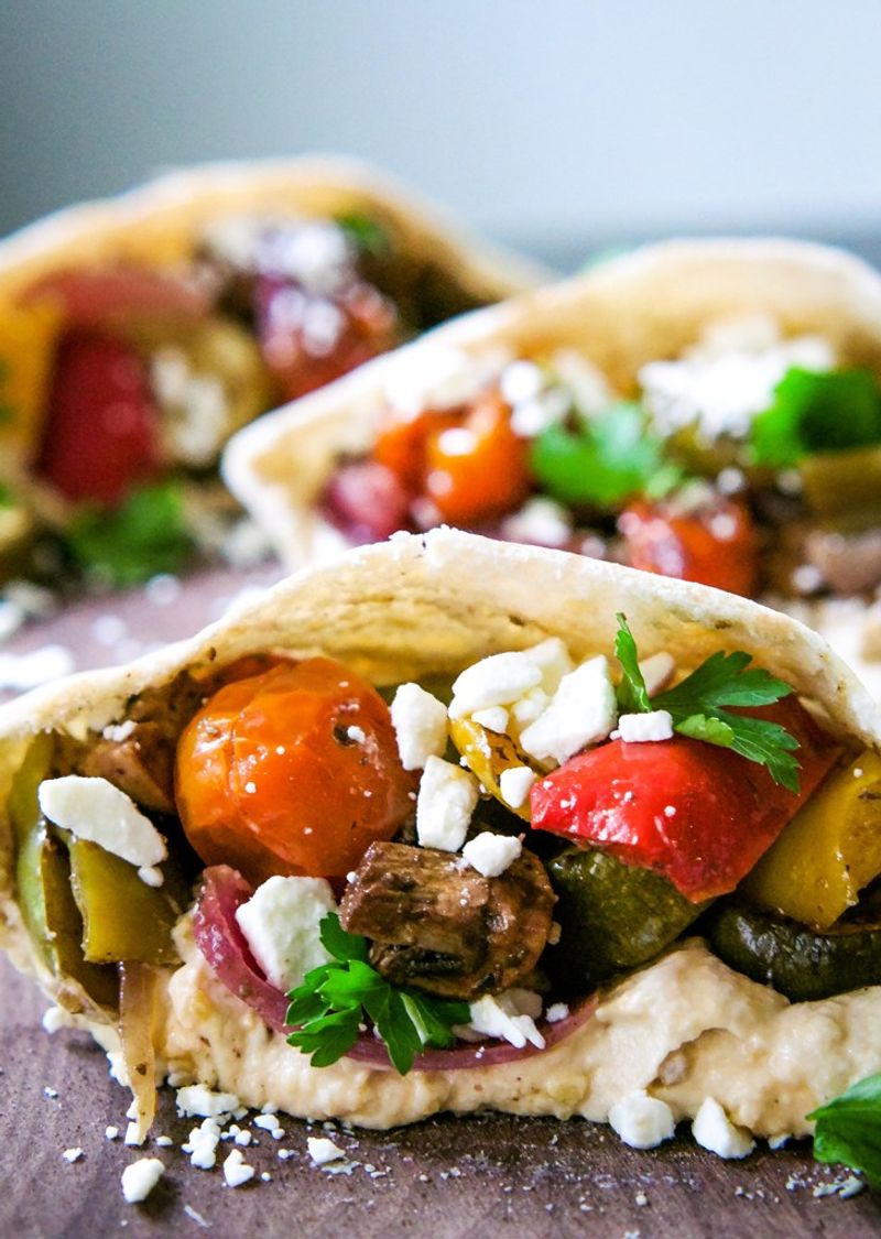 Hummus and Roasted Veggie Pitta