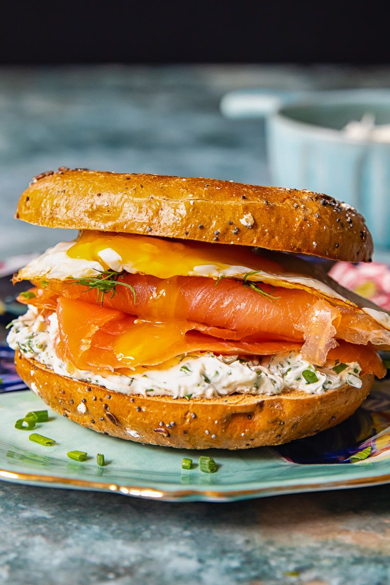 Mini Bagel with Cream Cheese and Smoked Salmon