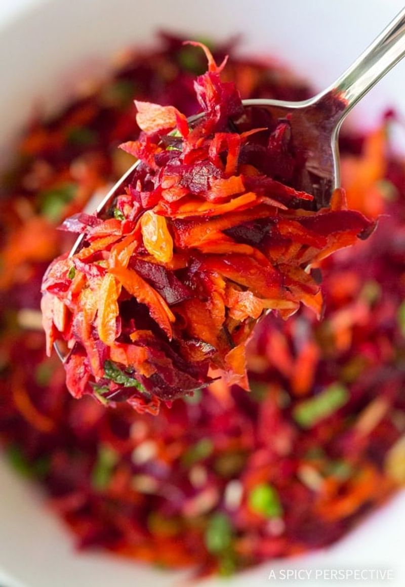 Cabbage, Shredded Beets, and Julienned Carrots