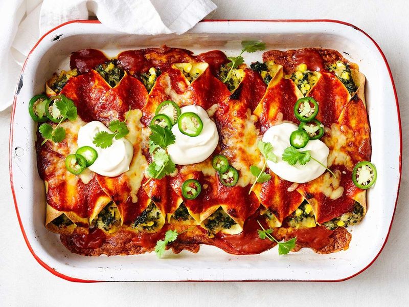 Spinach and Corn Enchiladas