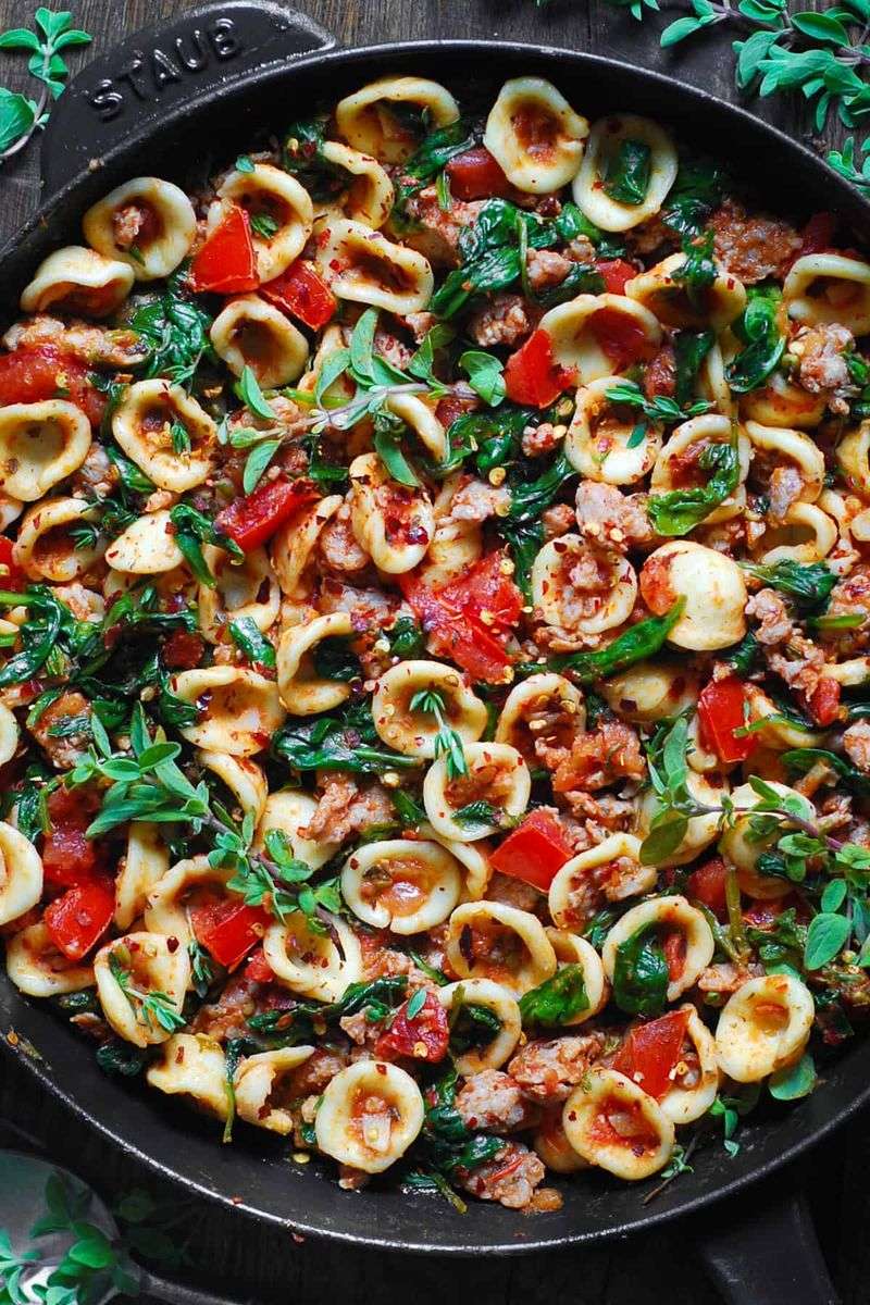 Spinach and Sausage Orecchiette