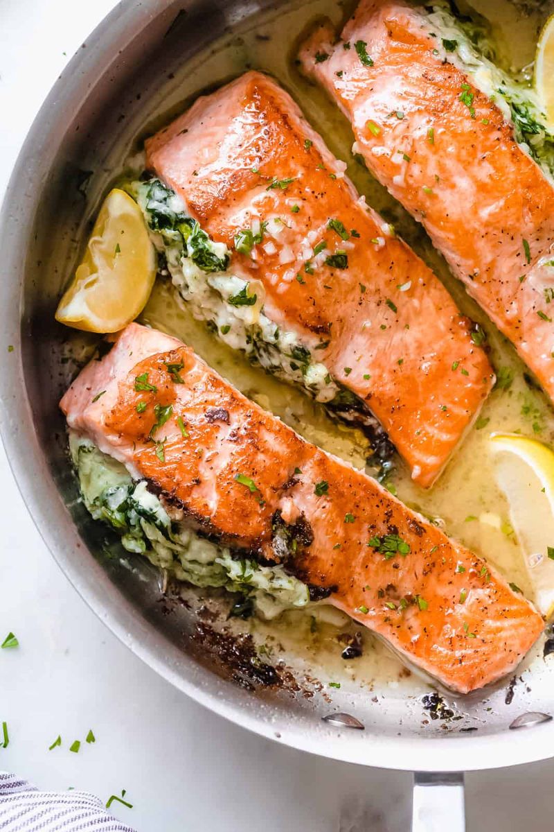 Spinach Artichoke Stuffed Salmon