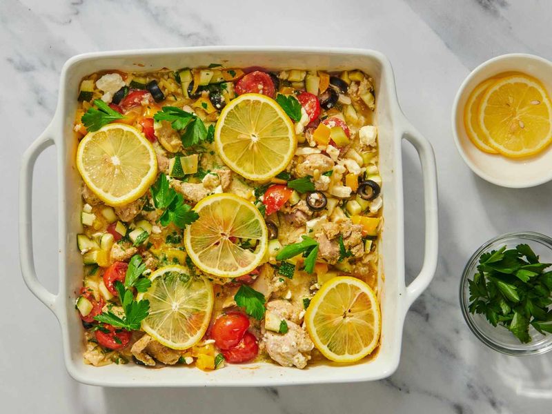 Greek Lemon Chicken and Orzo Bake
