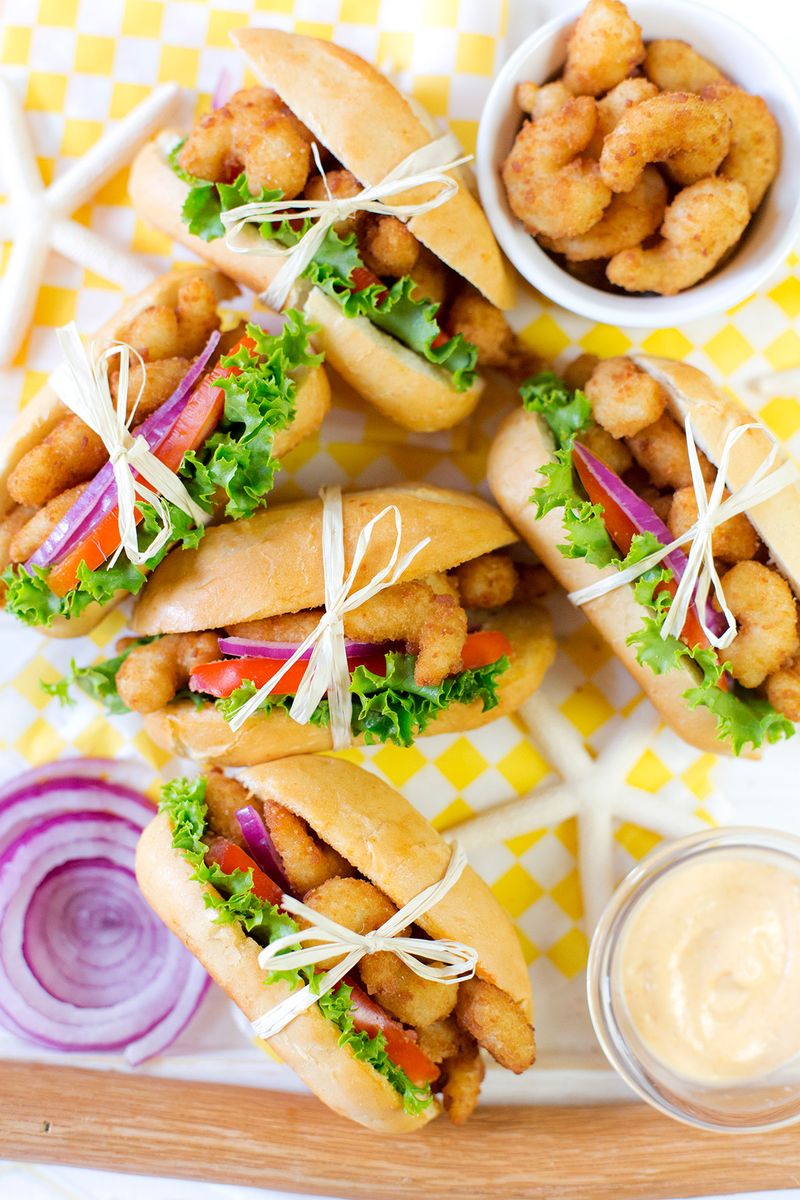 Spicy Sriracha Shrimp Po'Boy Sliders