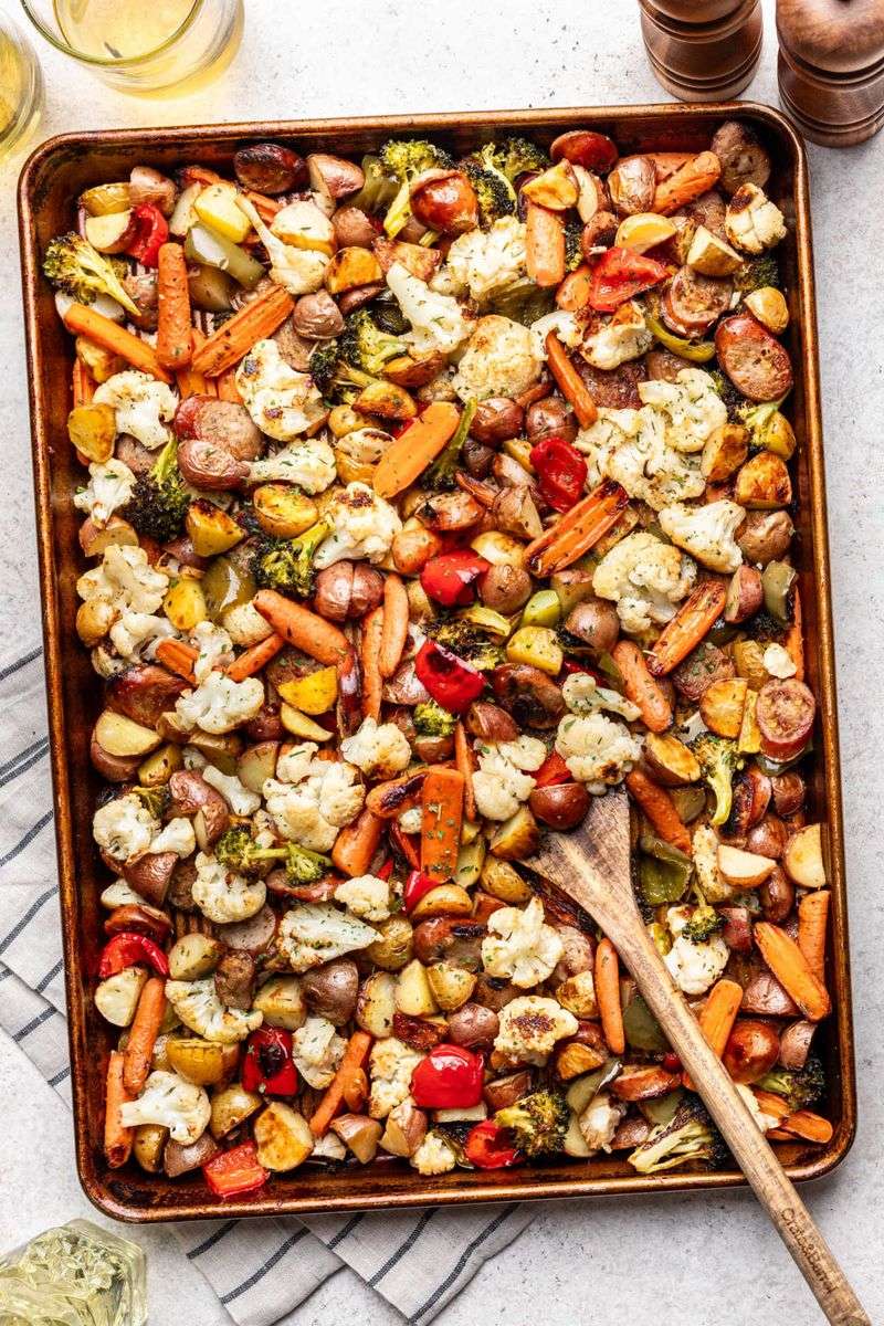 Sheet Pan Dinner With Mixed Fridge Vegetables