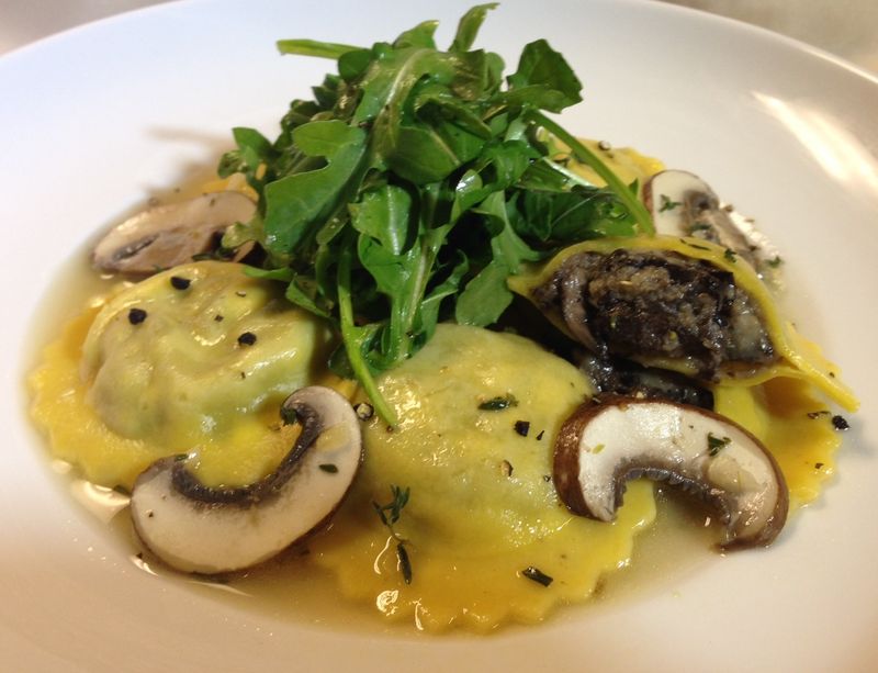 Mushroom and Thyme Ravioli with Parmesan Broth