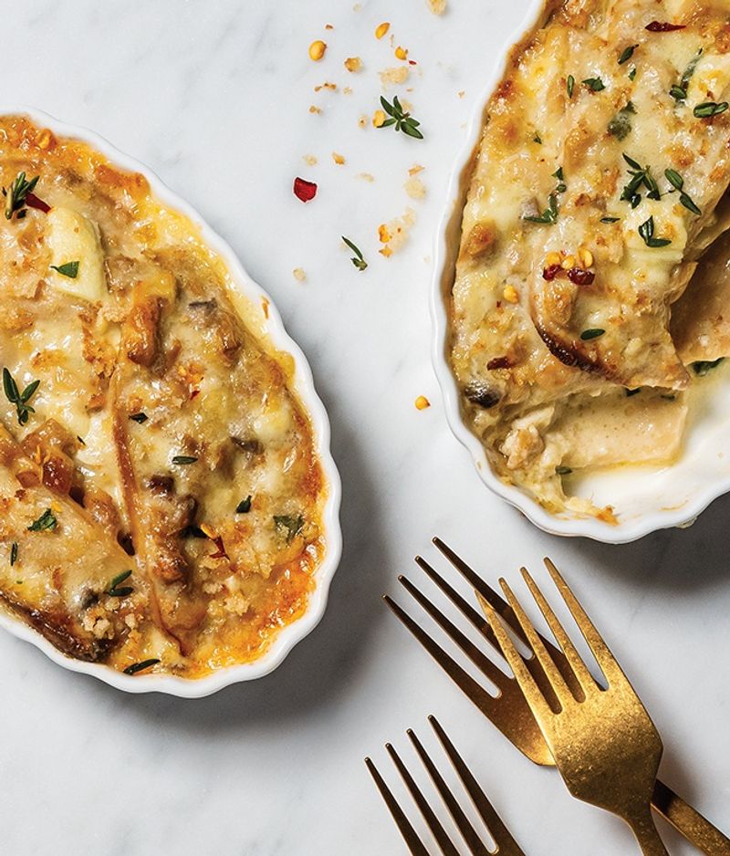 Oyster Mushroom and Real Oyster Gratin