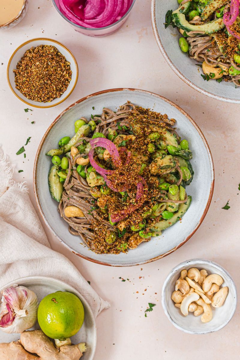Soba Noodles With Toasted Sesame Seeds And Edamame