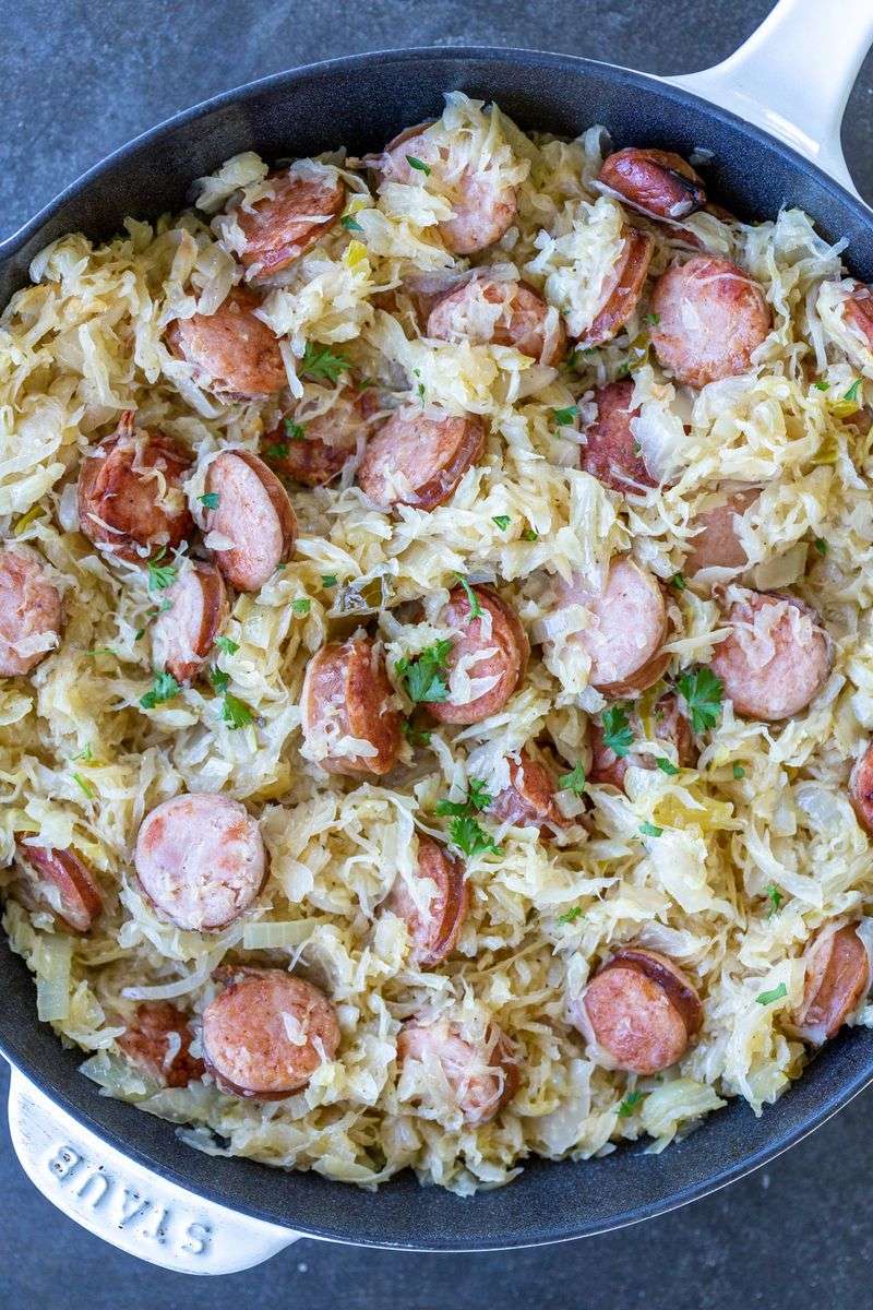 Loaded Mash Bowl with Kielbasa and Sauerkraut