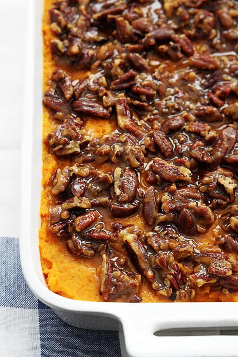 The Candied Pecan on Top of a Sweet Potato Casserole
