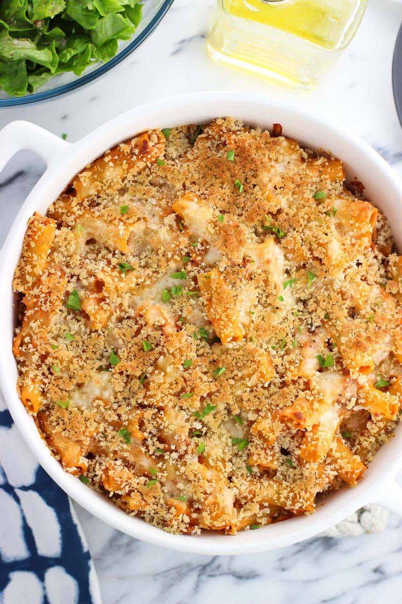 Baked Ziti with Crispy Breadcrumb Layer
