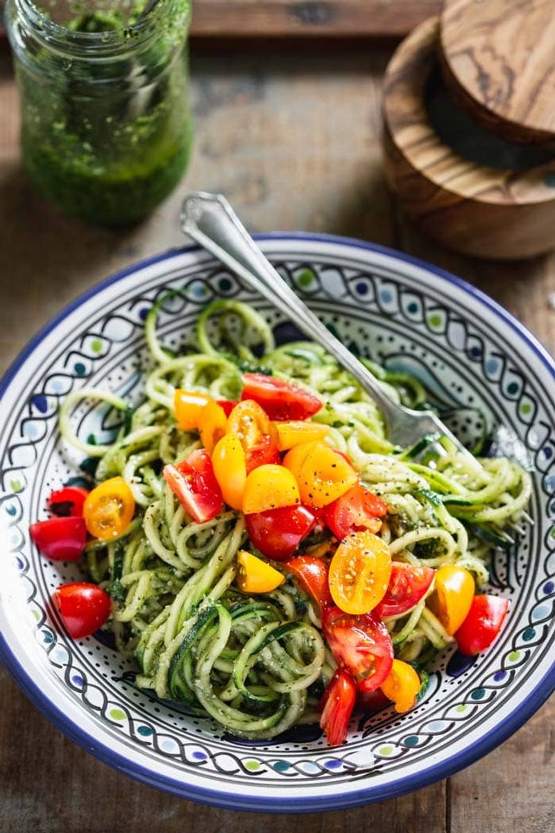 Zucchini Noodles with Pesto and Cherry Tomatoes