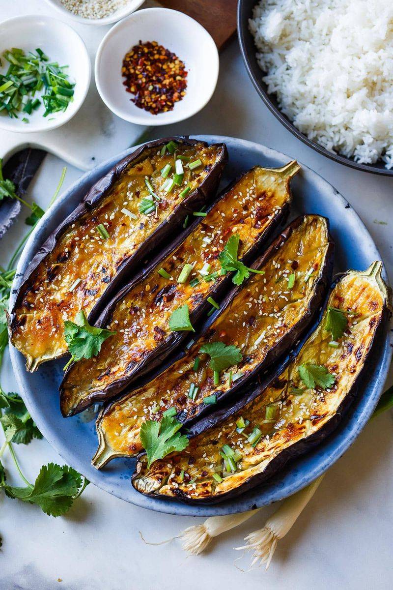 Miso Glazed Eggplant with Brown Rice