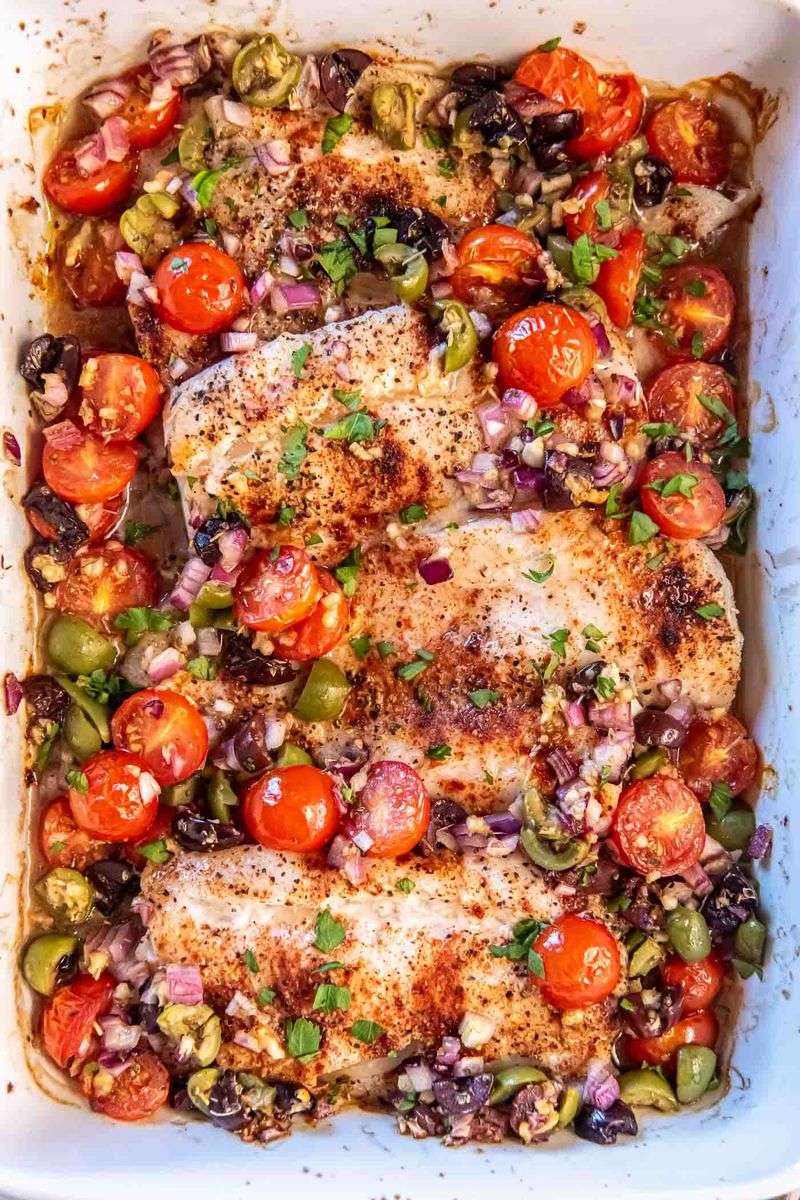 Baked Cod with Roasted Tomatoes and Olives