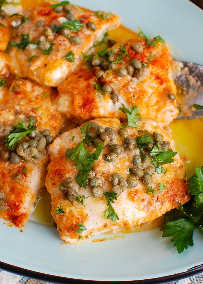 Baked Cod with Olive and Caper Sauce