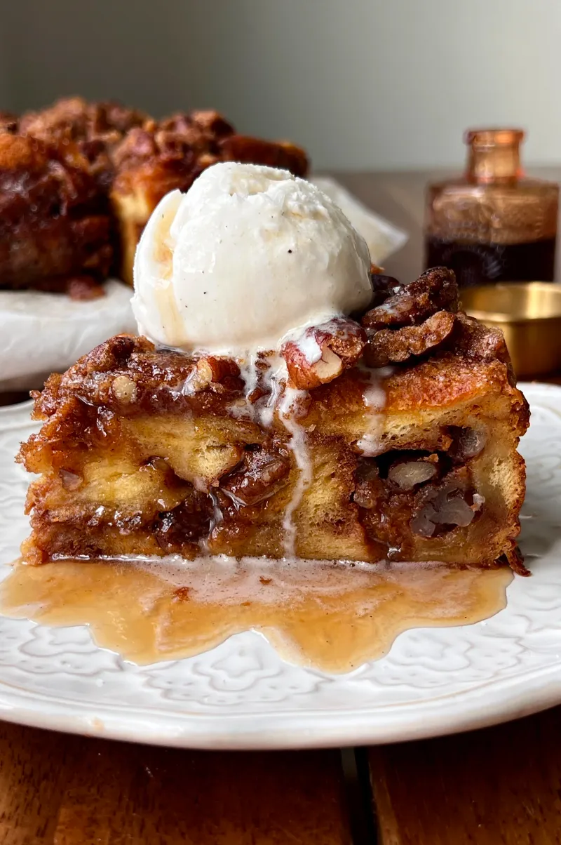 Warm Maple Bread Pudding with Pecans