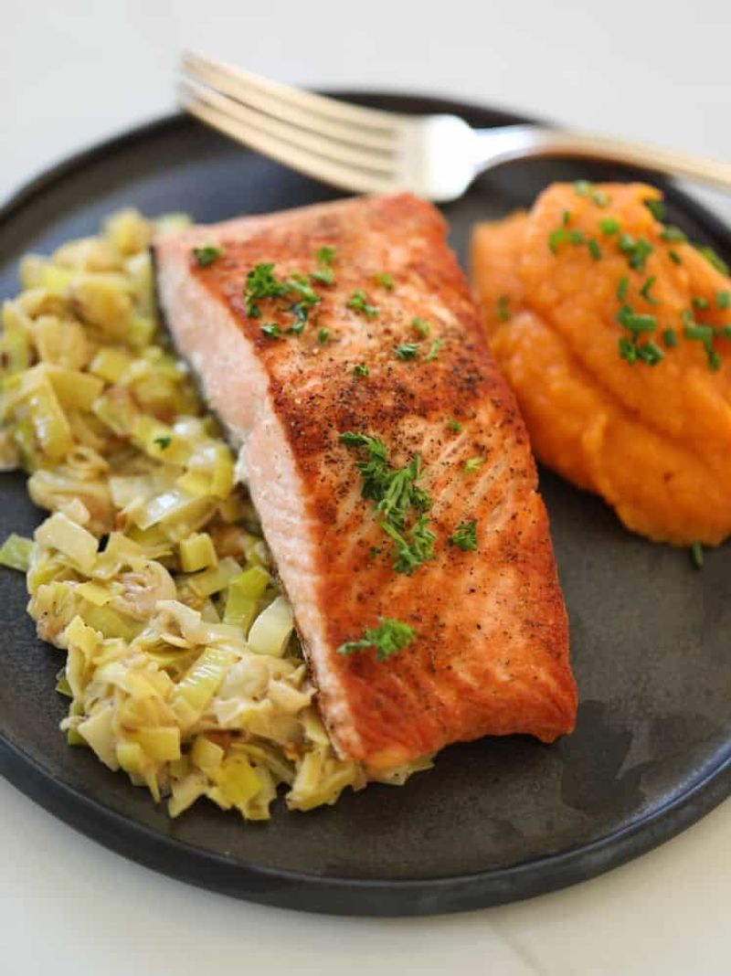 Baked Salmon With Mashed Sweet Potato