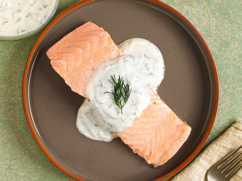 Chilled Poached Salmon with Cucumber Dill Sauce