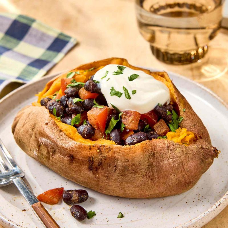 Baked Sweet Potato Stuffed with Black Beans and Salsa
