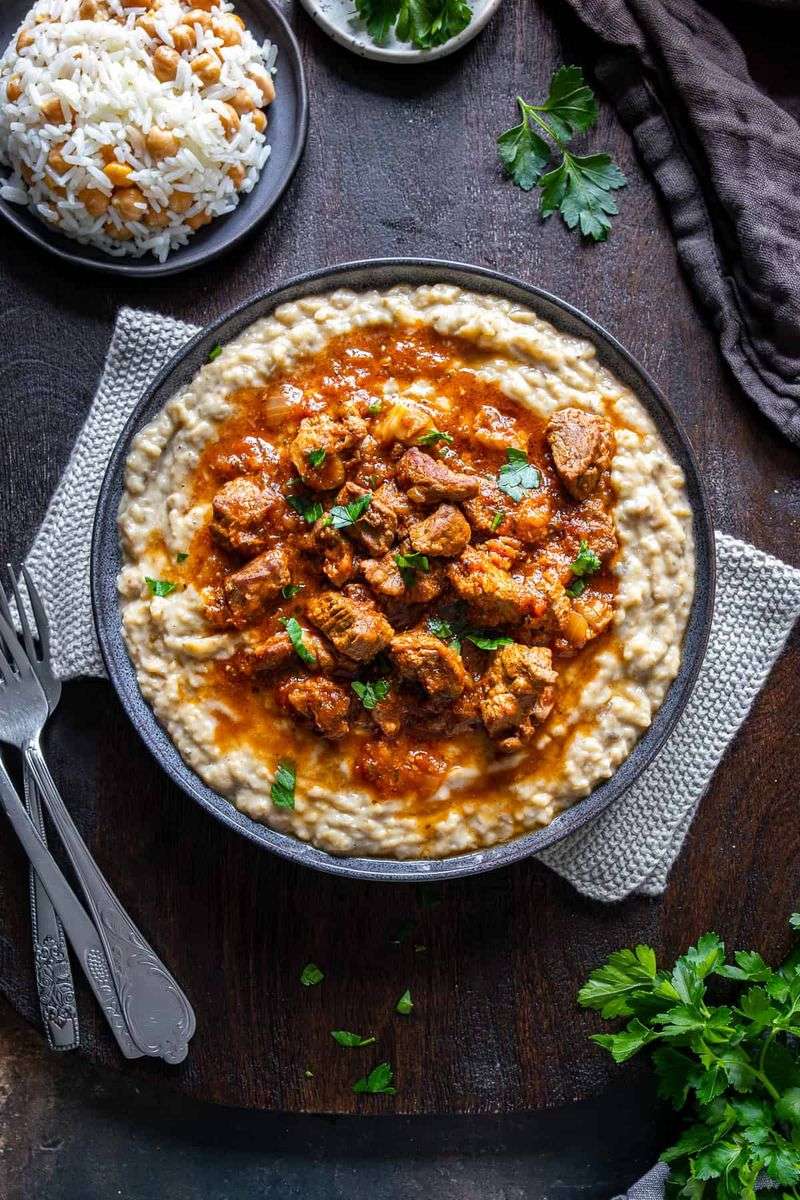 Chicken Hunkar Begendi On Smoked Eggplant Puree