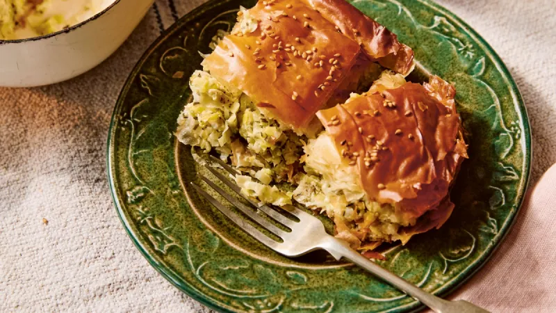 Leek and Feta Spanakopita-Style Filo Pie