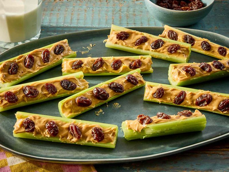 Celery Sticks with Cream Cheese and Raisins