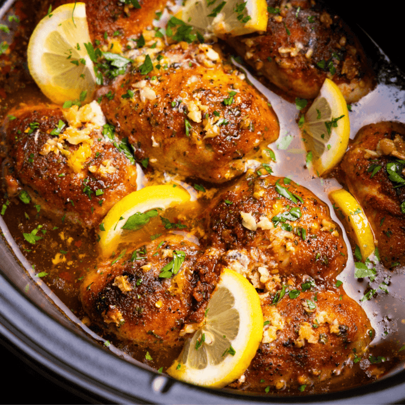 Slow Cooked Chicken Thighs with Lemon and Garlic