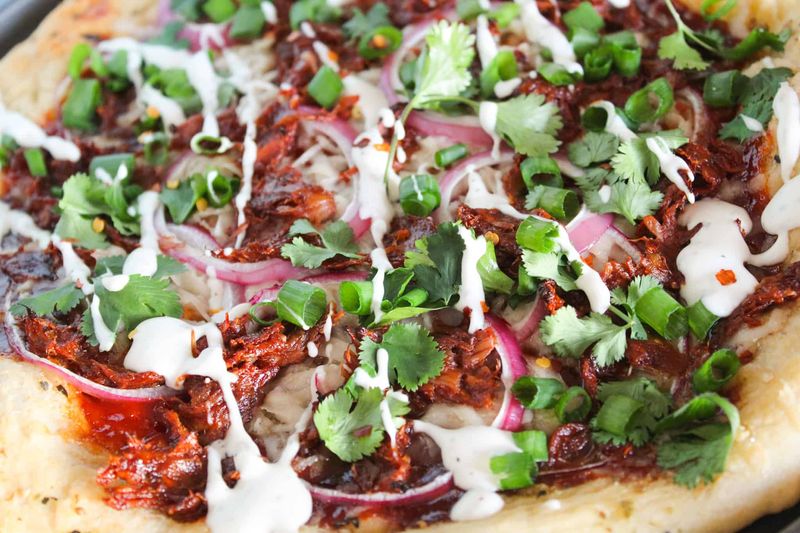 BBQ Jackfruit Flatbread with Pickled Red Onion