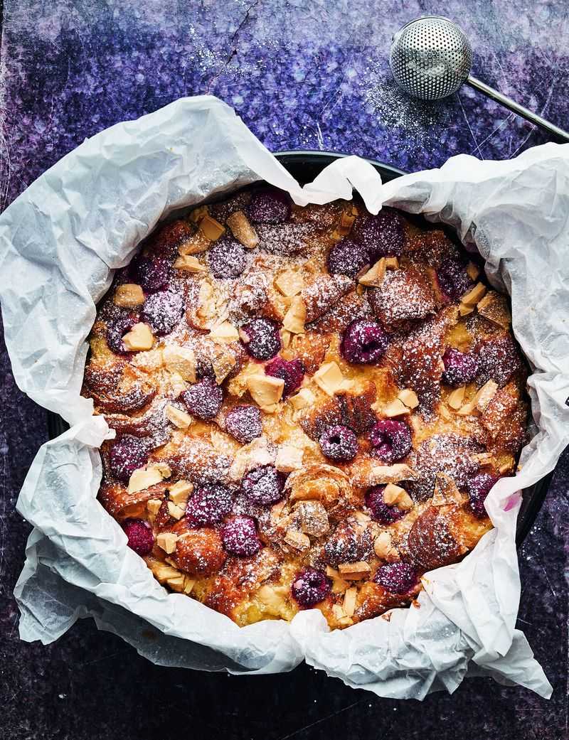 Bread and Butter Pudding With Croissants and Raspberries