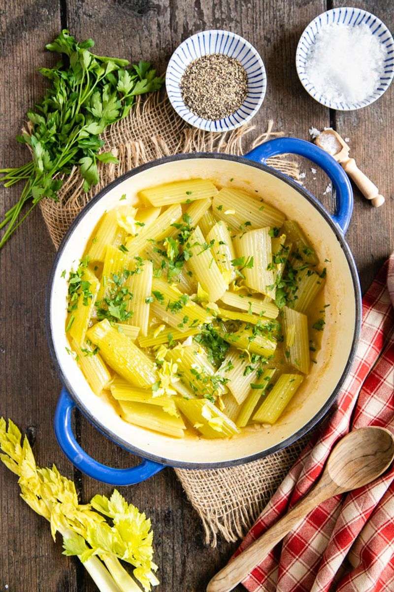Celery Braised in Butter and Broth