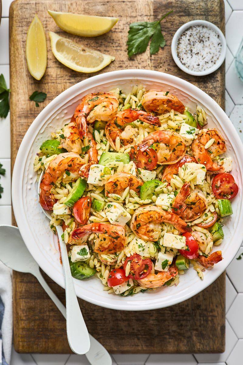 Lemon Herb Orzo with Grilled Shrimp