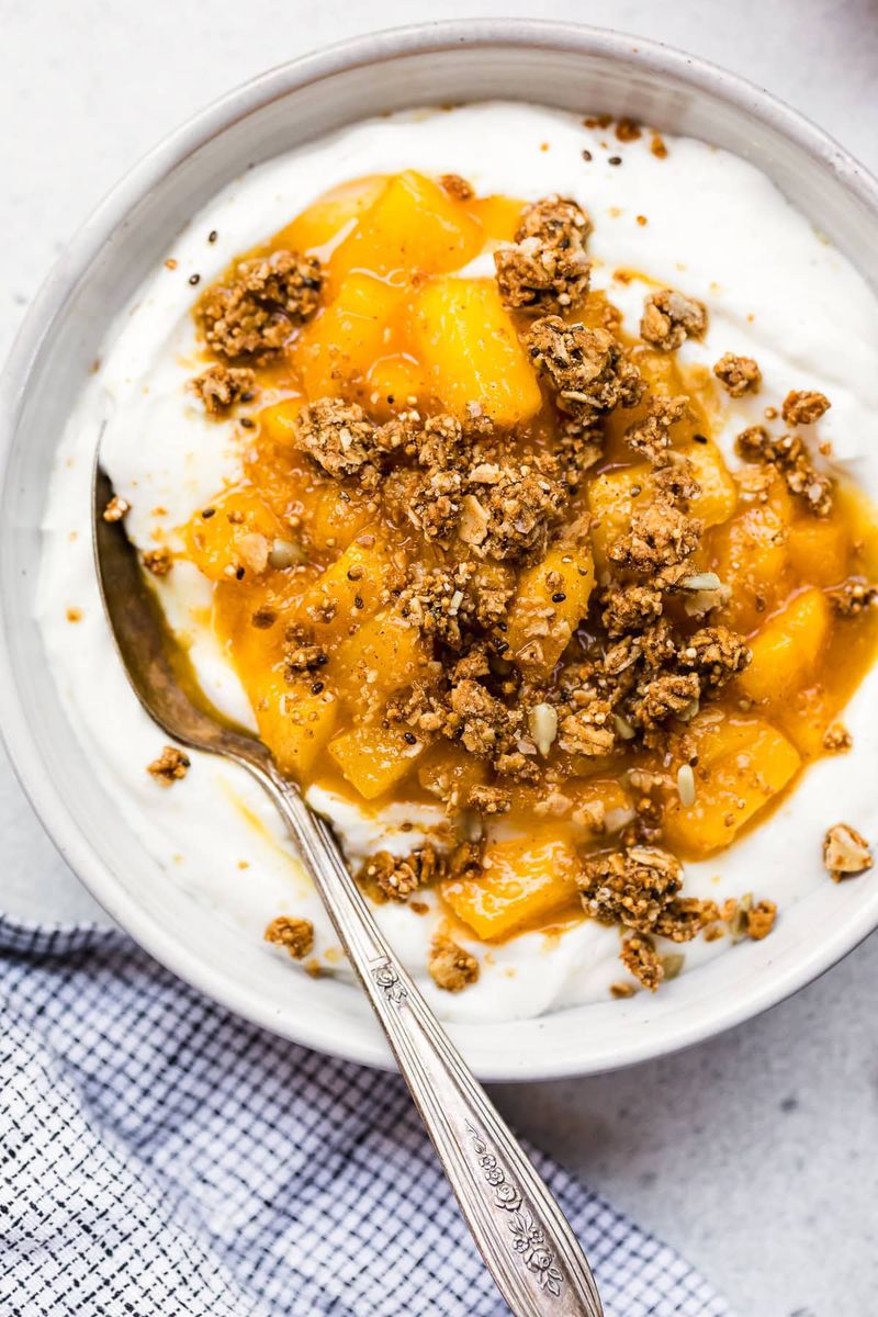 Peach Cobbler Cottage Cheese Bowl